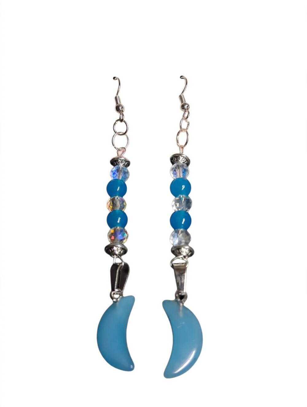 Handmade Blue Crescent Moon Dangle Earrings